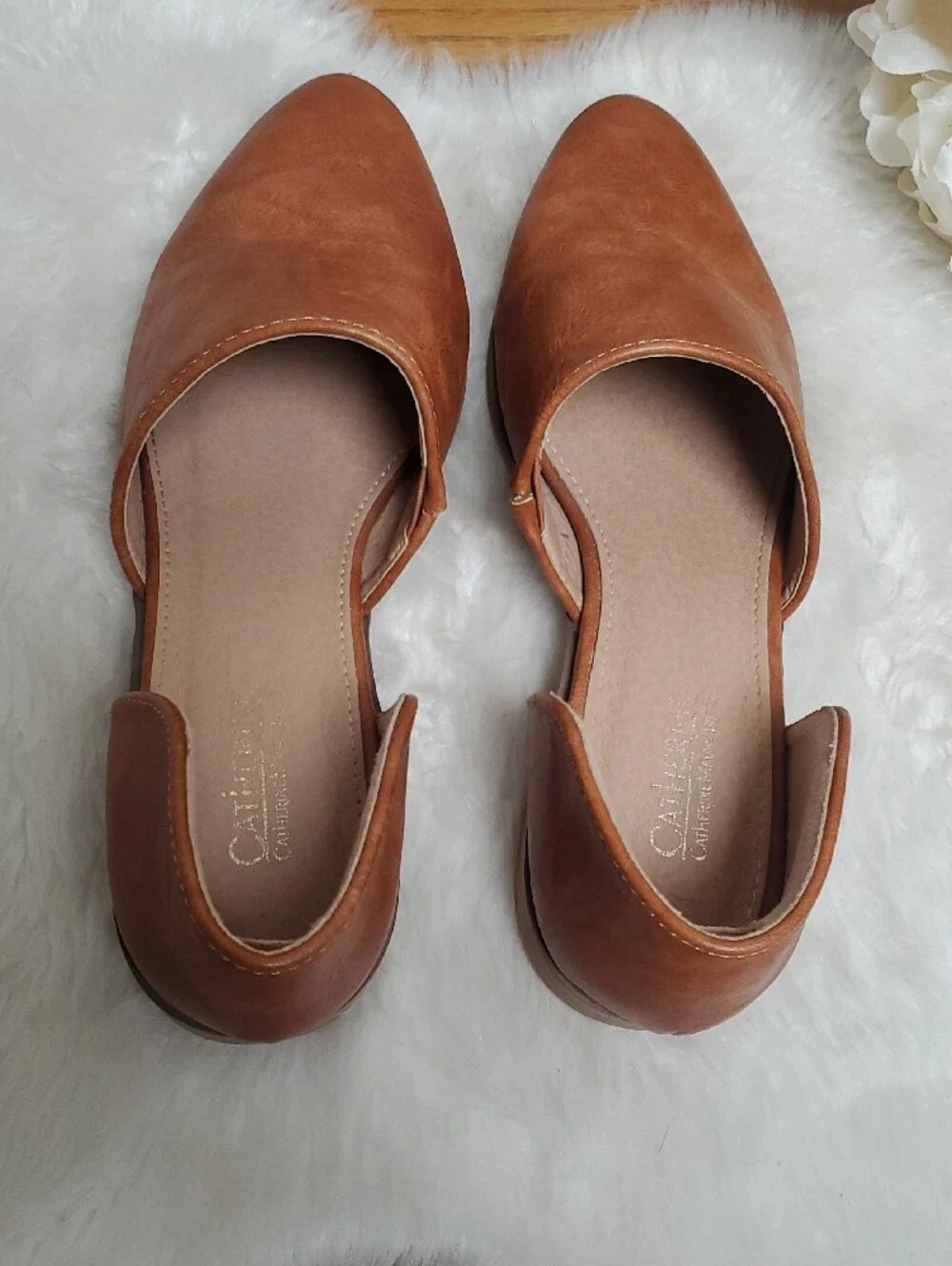 Catherine Malandrino Alaney Tan Cognac Pointed D'Orsay Flats